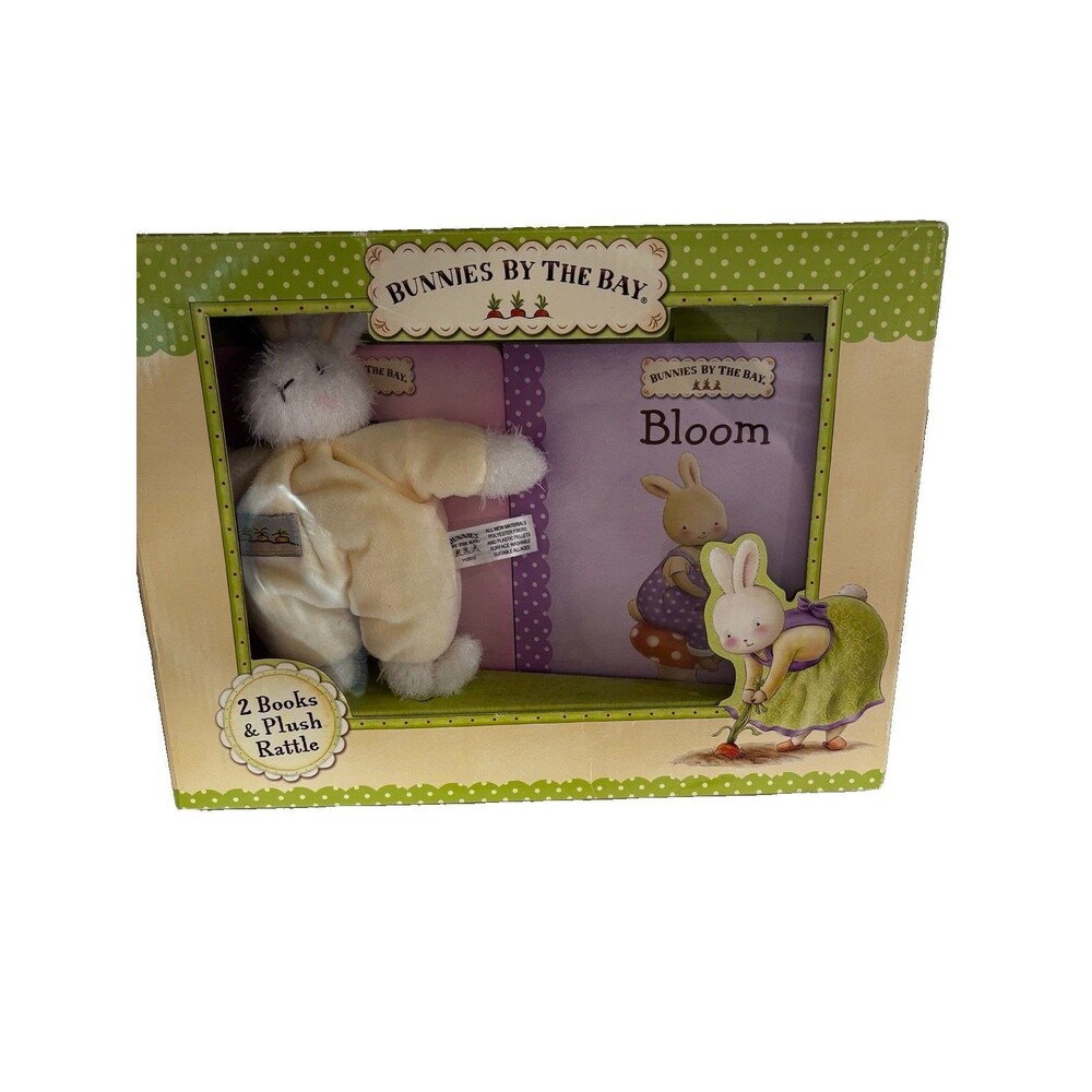 Bunnies By The Bay Gift Set NEW Blossom Bloom Board Books & Hops Plush Rattle